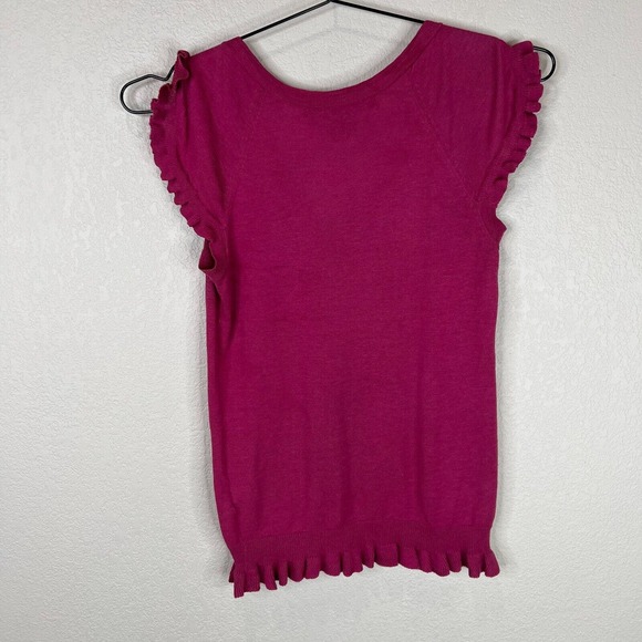 Marc by Marc‎ Jacobs Blouse Top Size Small Fuschia Silk Blend Ruffle Sleeve Knit - Picture 7 of 10